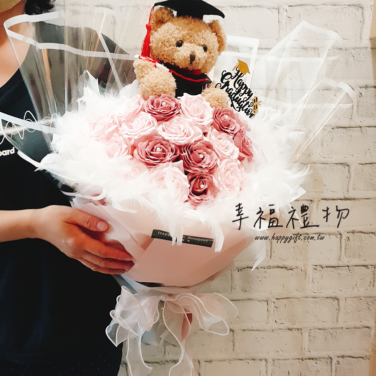 畢業熊香皂花束,畢業熊香皂花金莎花束,Graduation Bear Soap Bouquet,Graduation Bear Soap Flower Ferrero Rocher Bouquet