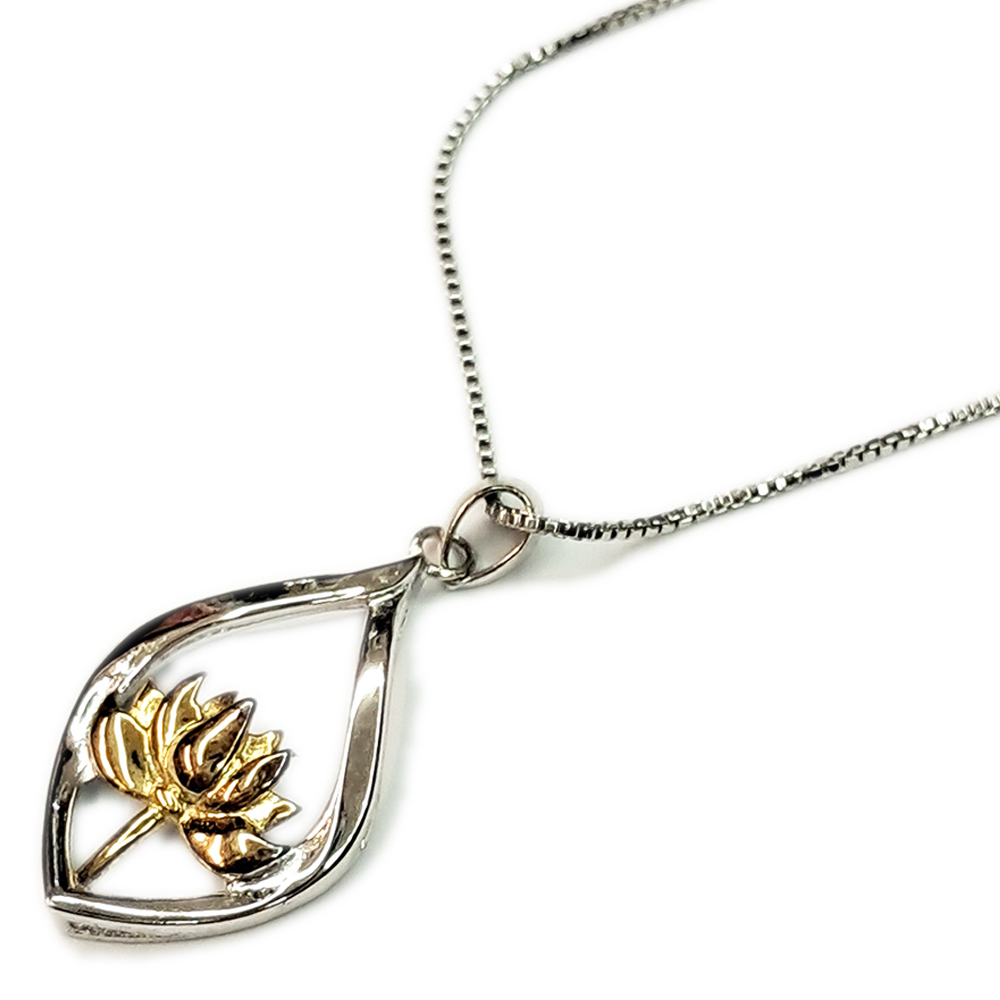 鍍黄金蓮花水滴形+纯银項鍊【十方】153570