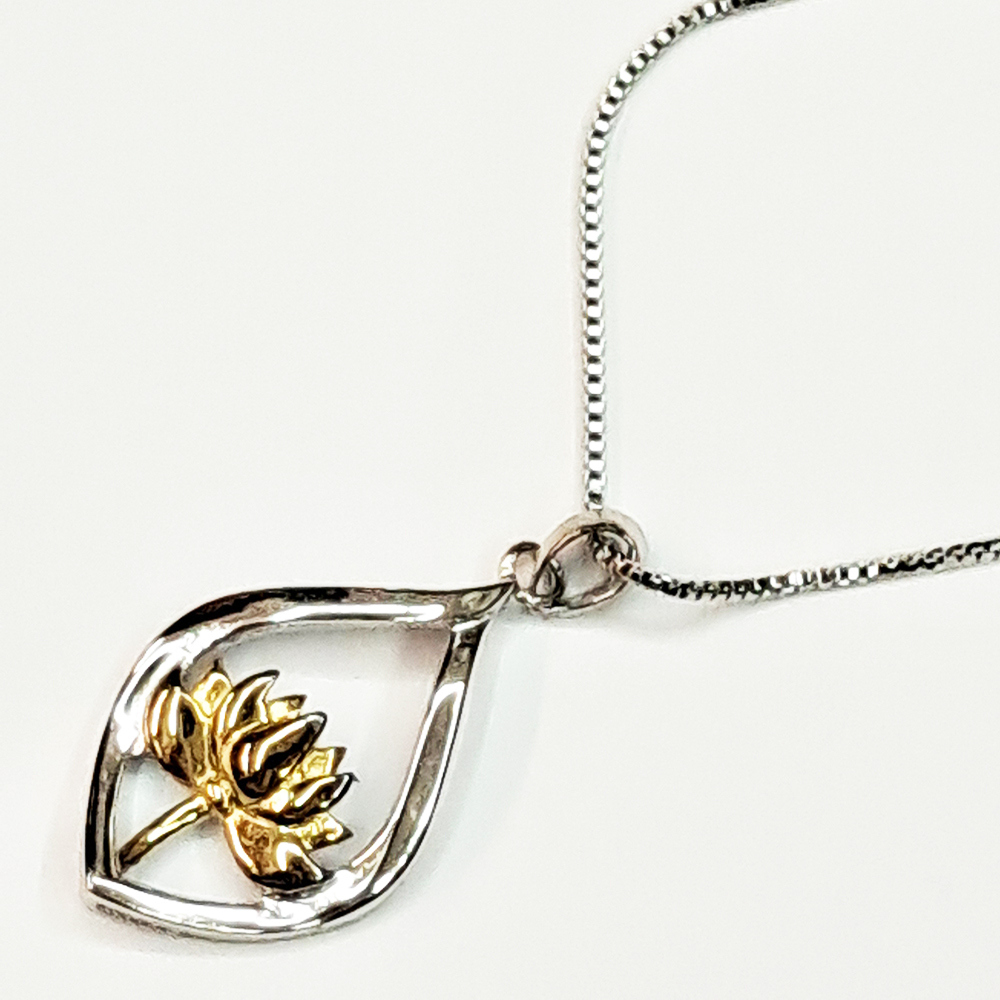 鍍黄金蓮花水滴形+纯银項鍊【十方】153570