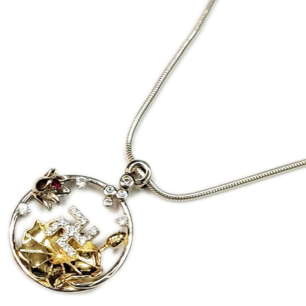 卍字印鑲鑽鍍黄金蓮花{纯银}+纯银項鍊【十方】153572