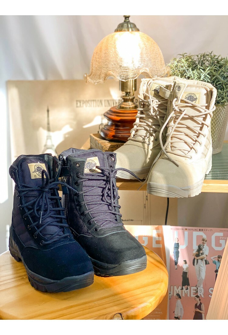 MLB -內側拉鏈 ‧ 綁帶 ‧ 尼龍料 拼 麂皮料 軍BOOTS (韓國)  【2217-1049 】