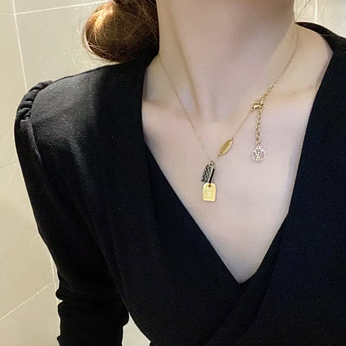 18k 經典老花雙色logo吊牌墜 高奢定製項鍊