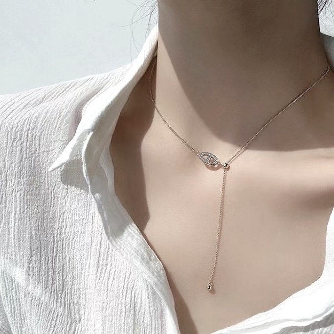 silver豬鼻子”銀鑽細鍊圓珠抽拉項鍊