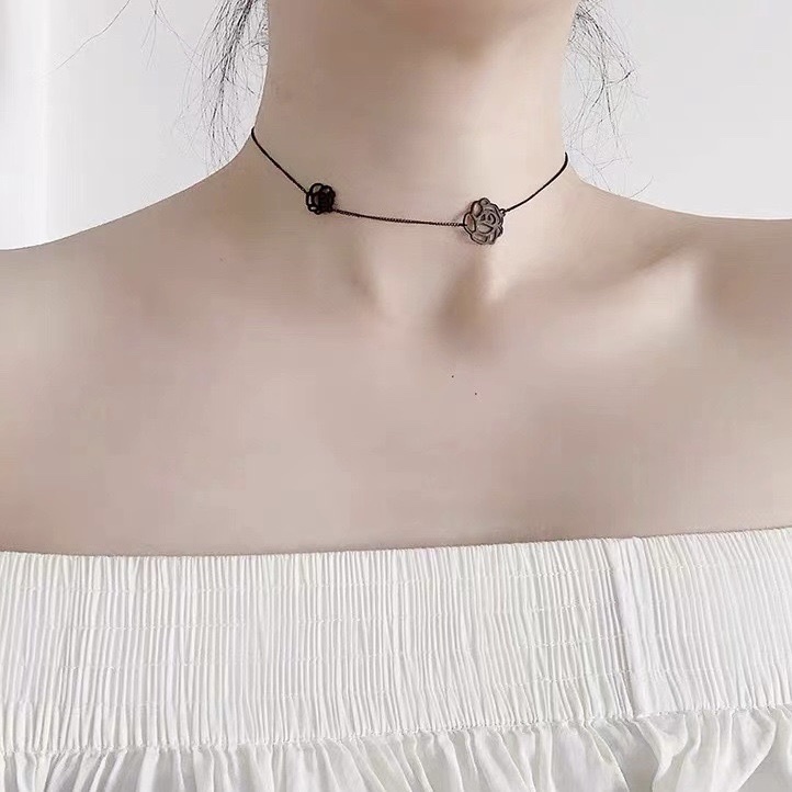 法國浪漫鏤空玫瑰 鈦鋼頸鏈choker