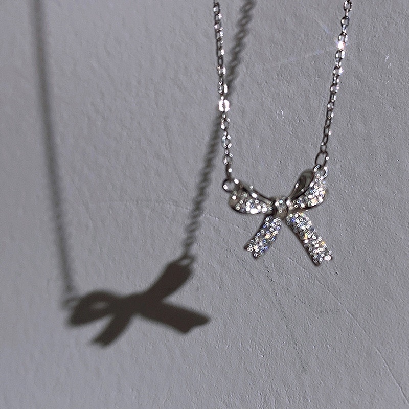 18k 高級白富美銀鑽蝴蝶結項鍊/現貨1