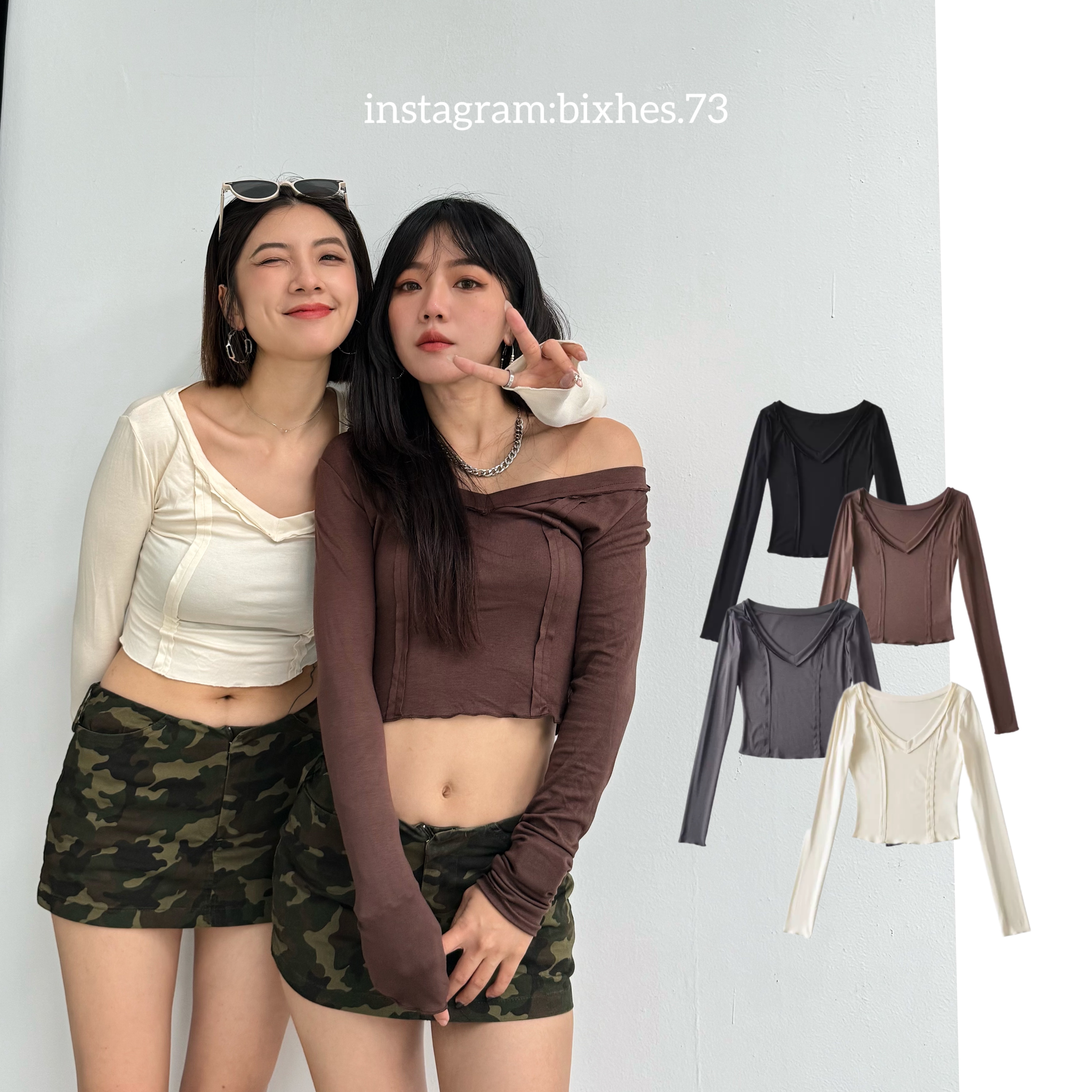 V領拷邊拼接長T(B00087)