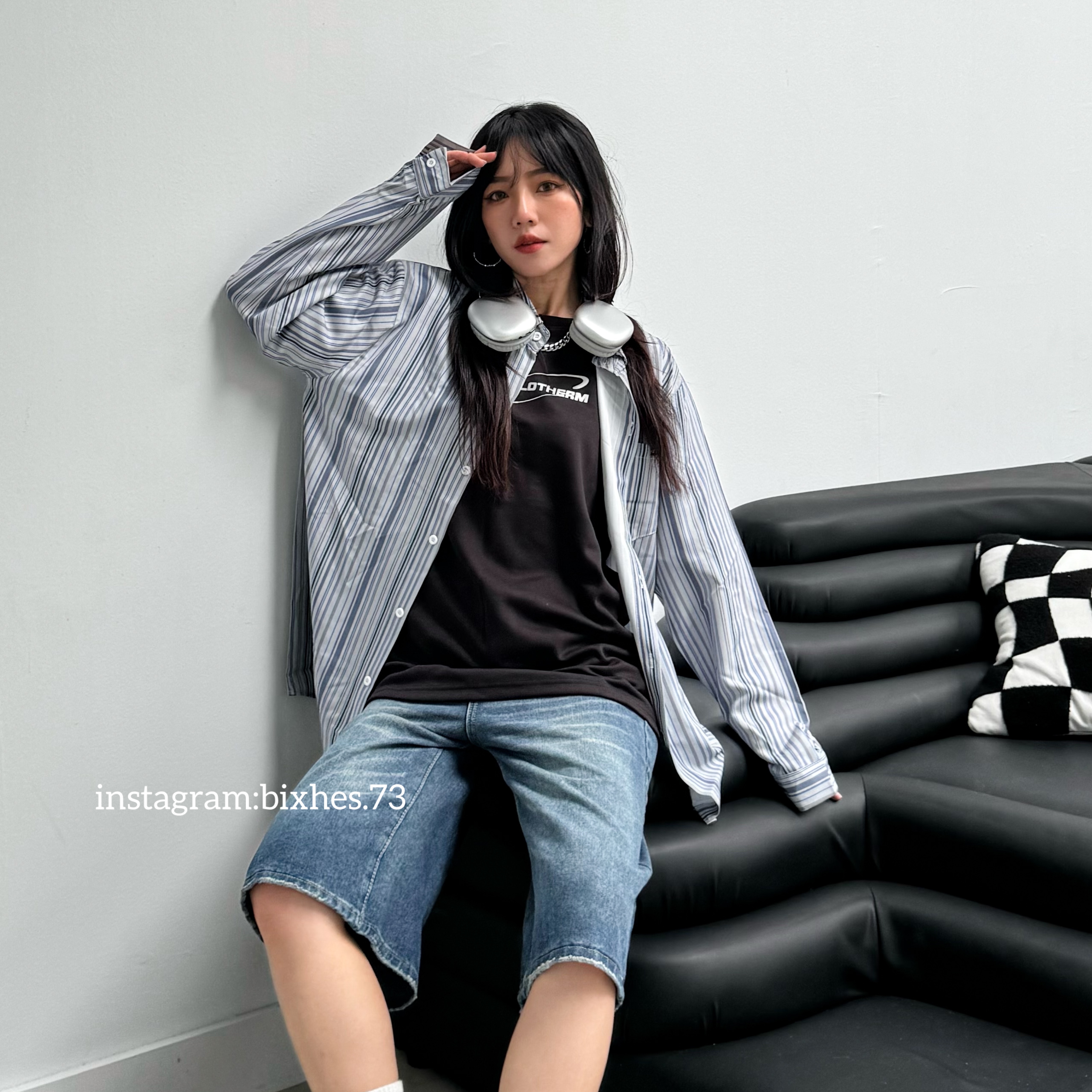 直條撞色長袖襯衫(G00042)