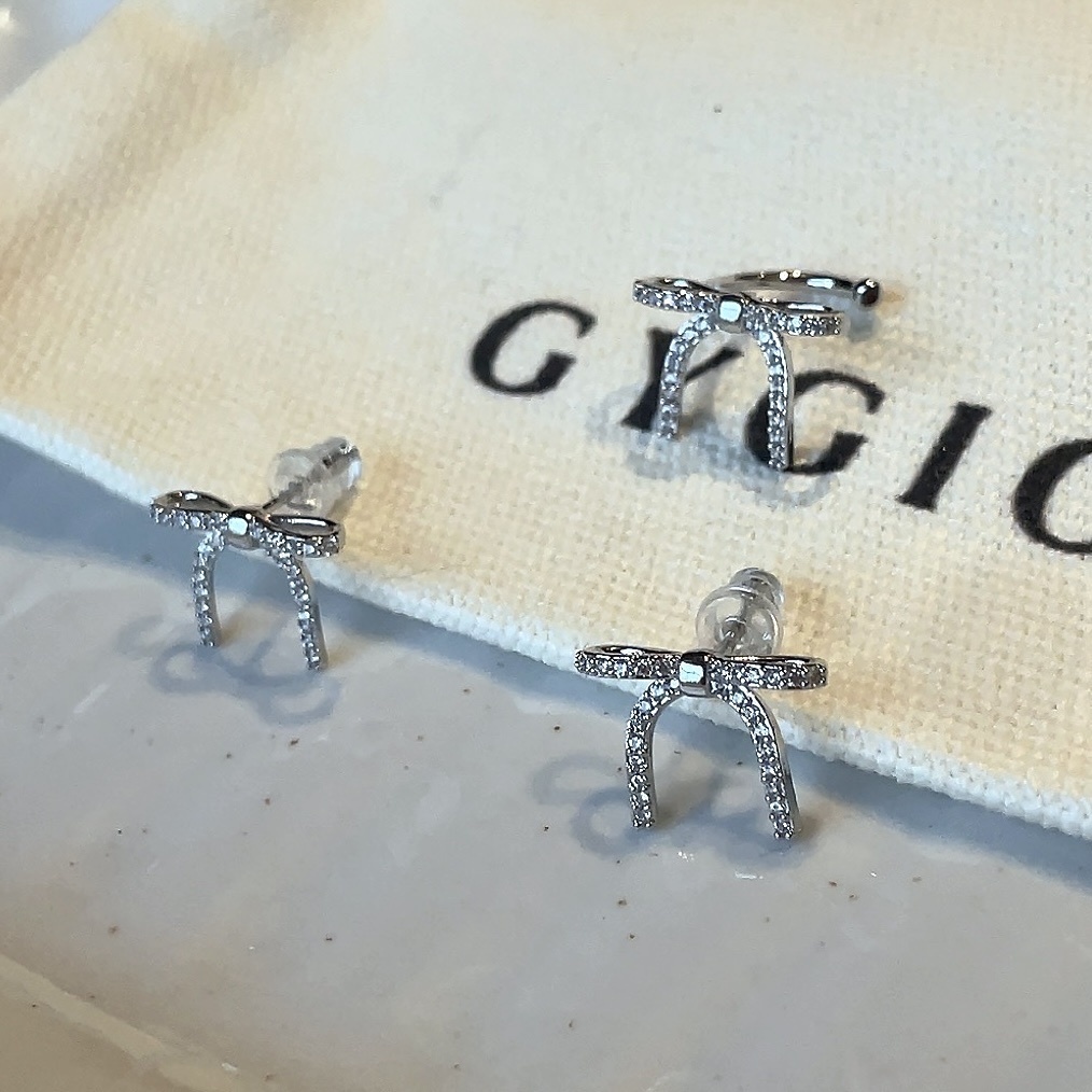 silver銀鑽細緞帶蝴蝶結耳釘/耳骨夾系列