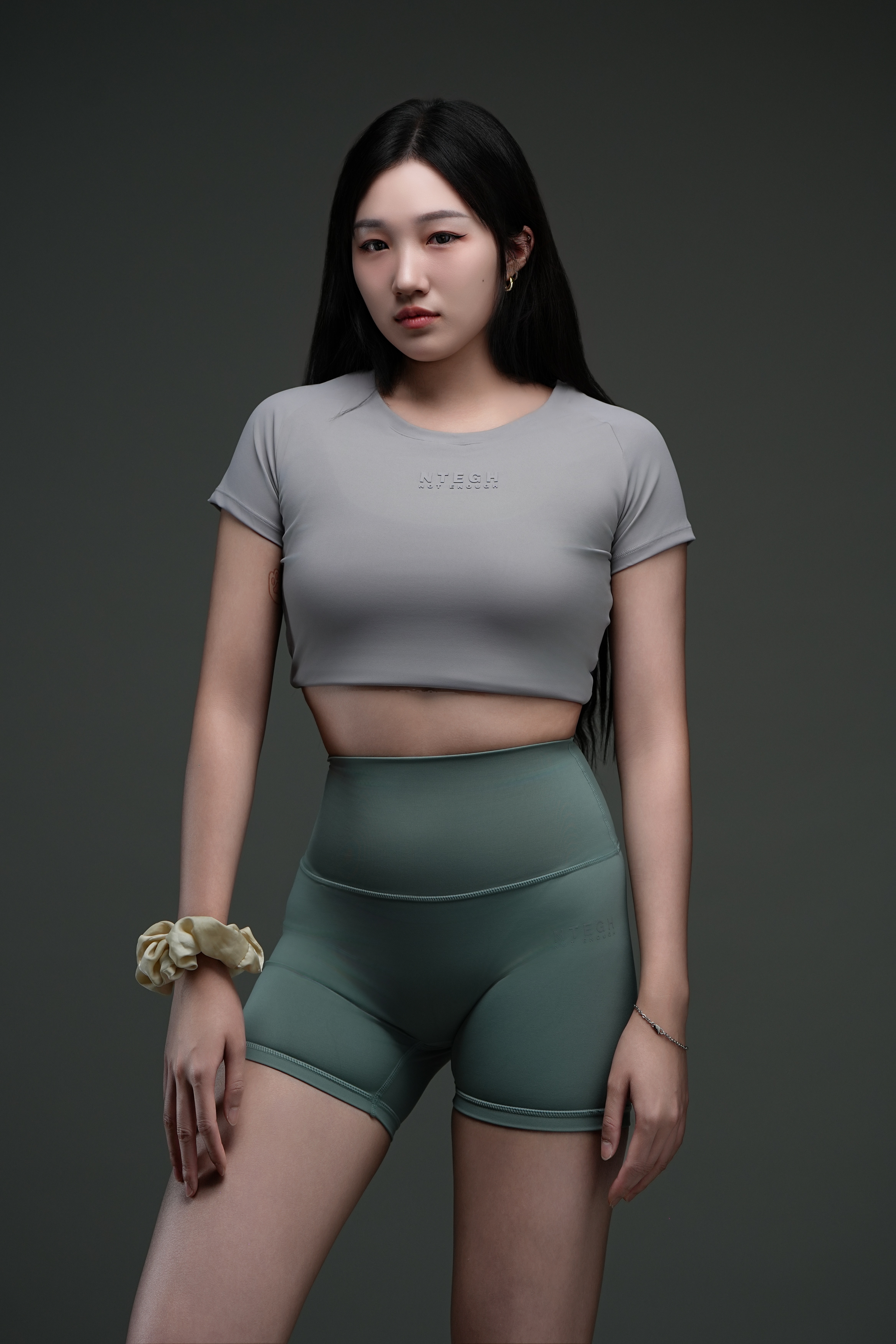 NOT ENOUGH Women Slim Cropped Sport Tee (Wickham Gray)