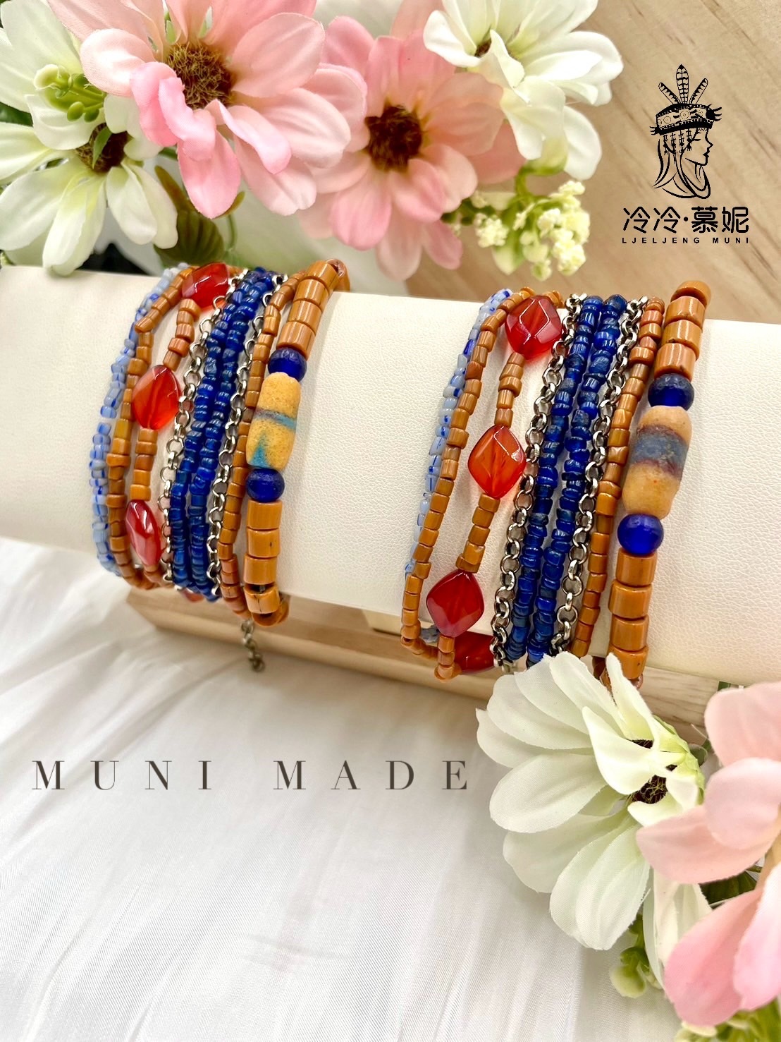 Muni-No.81貿易老珠六條式手鍊16cm