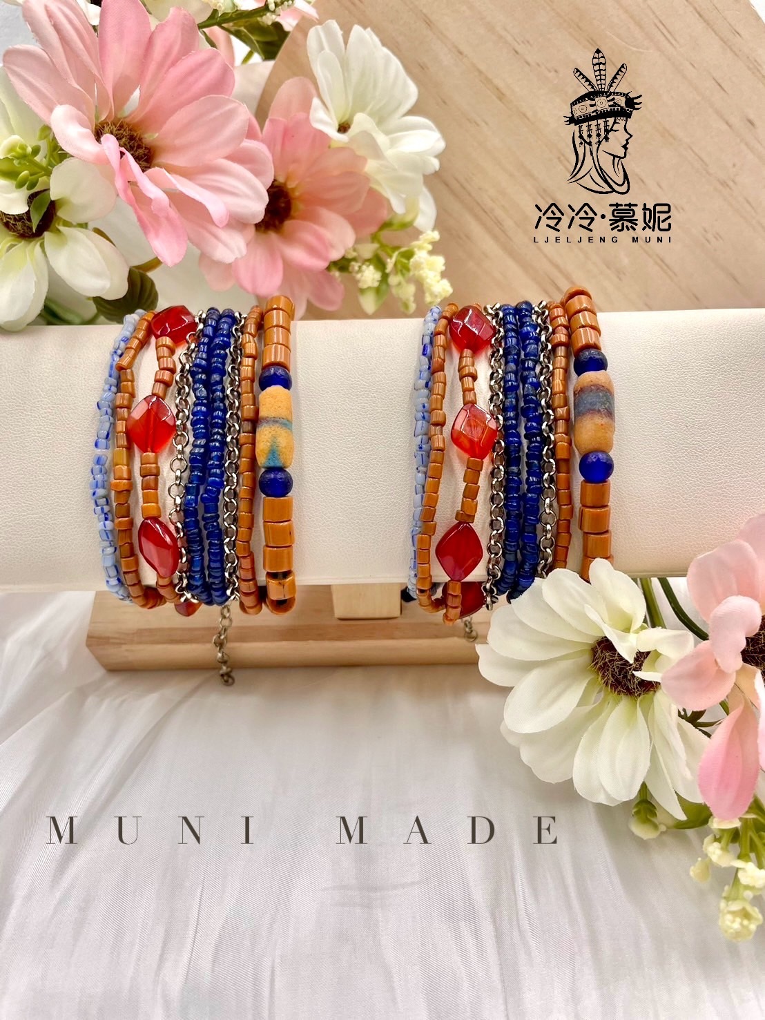 Muni-No.81貿易老珠六條式手鍊16cm