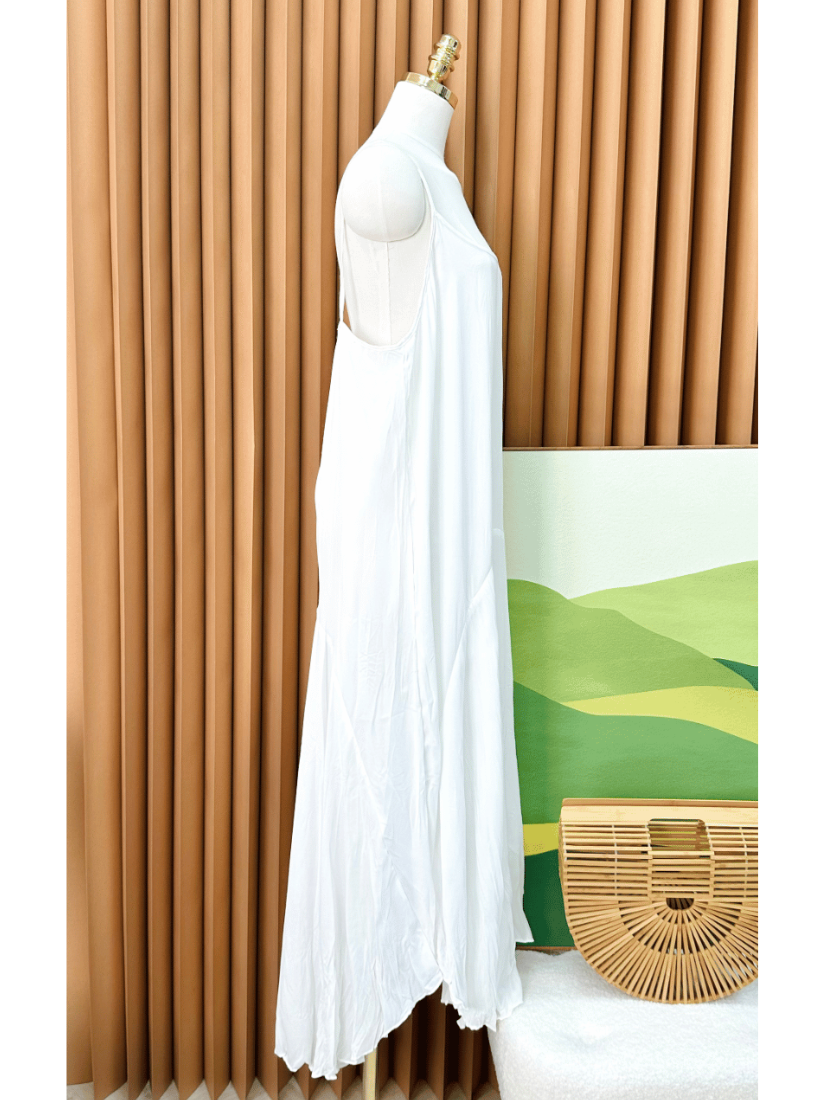 [現貨] 細肩抓皺洋裝 [白色]