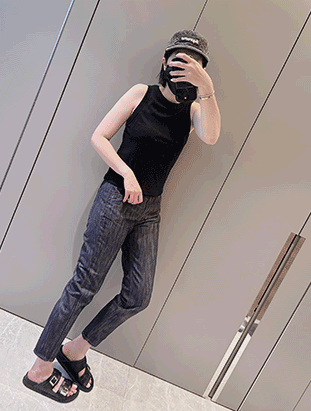 前刷色紋線單寧男友褲