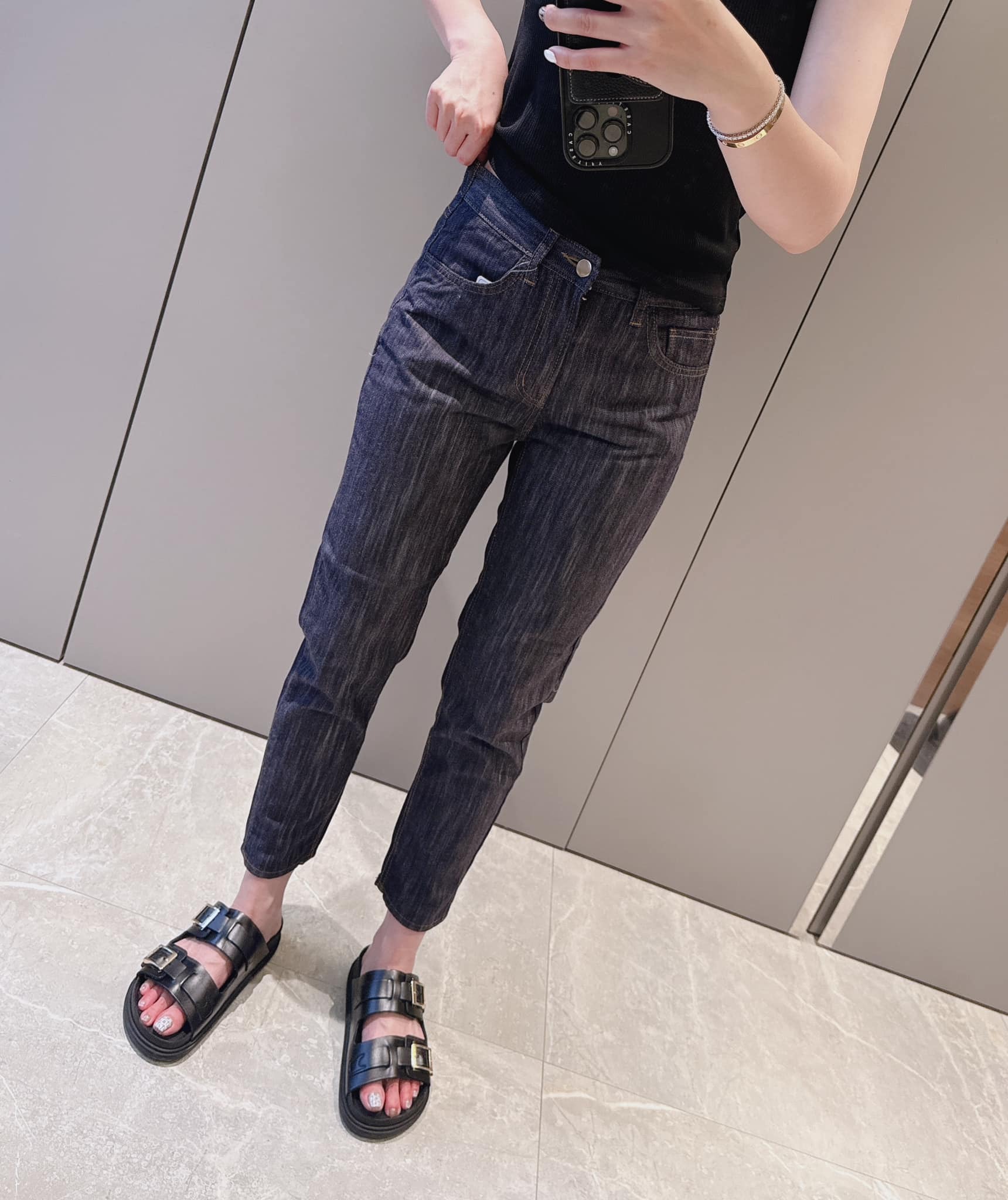 前刷色紋線單寧男友褲