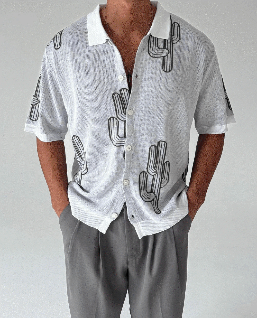 (韓國獨家特價)仙人掌短袖立領開衫