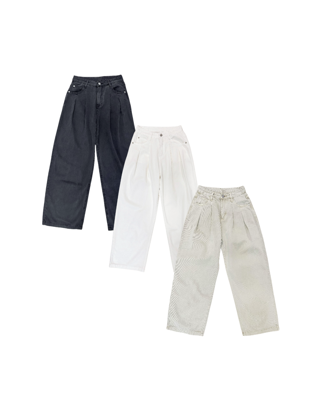 日常洗水純色斜布直腳褲