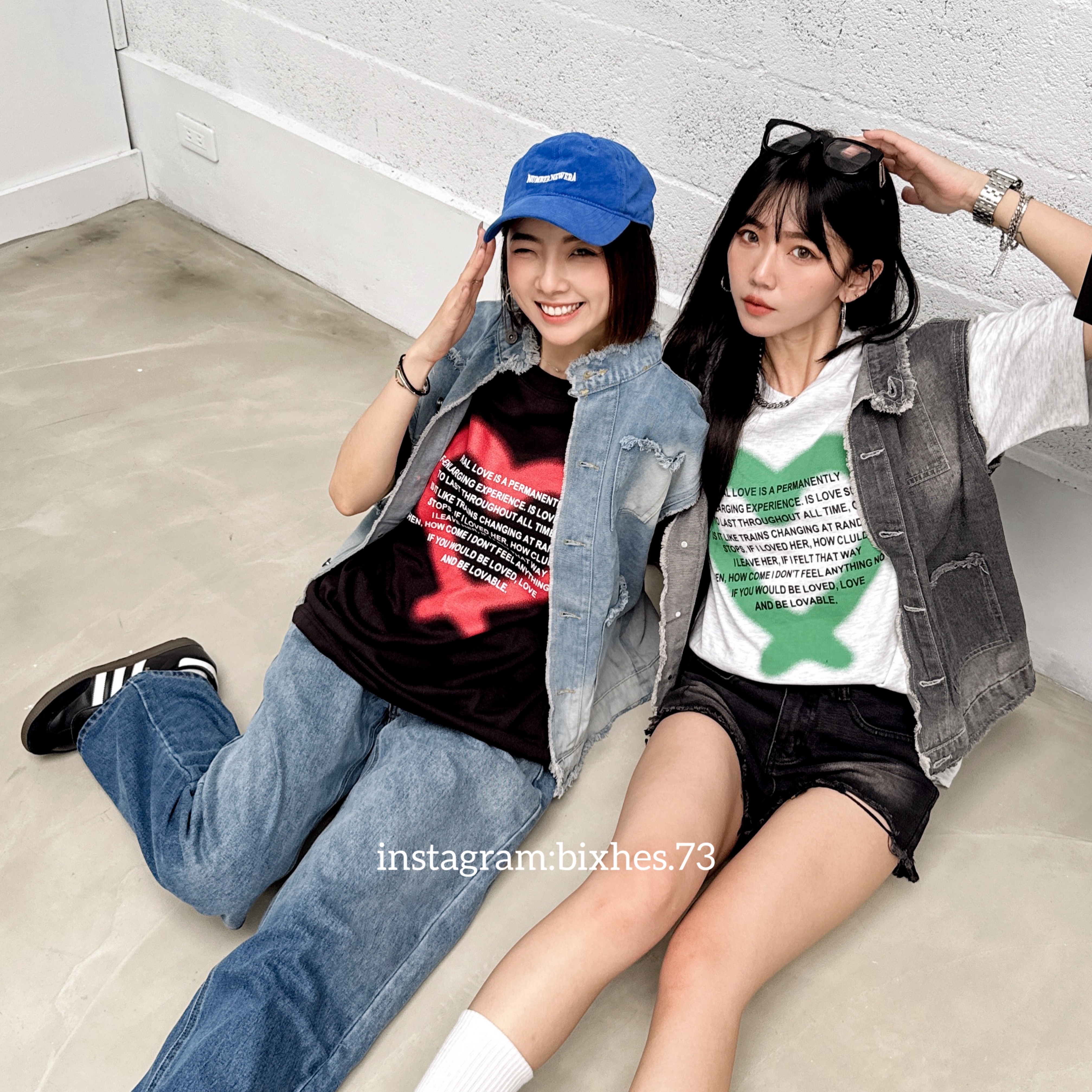 破壞刷色寬短牛仔背心(C00072)