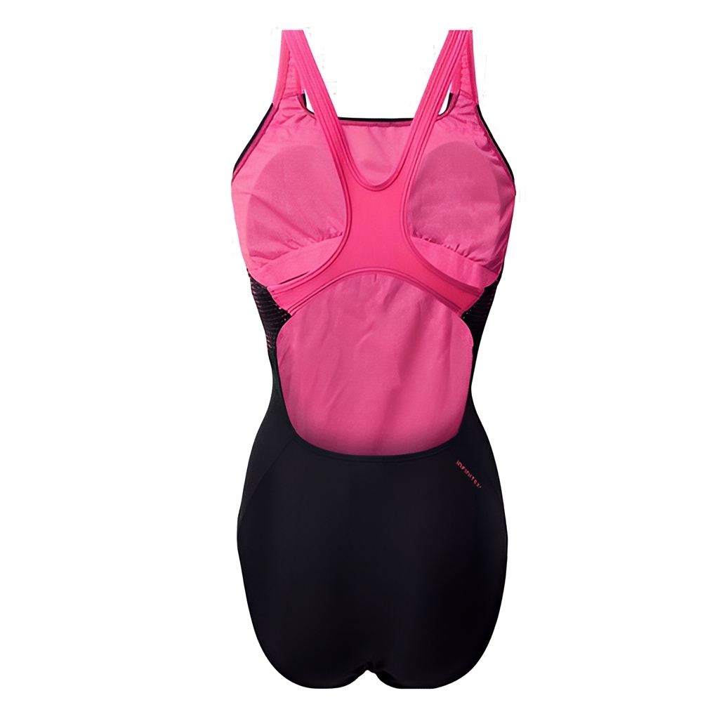 女士X背帶連身泳衣 - 黑/粉紅