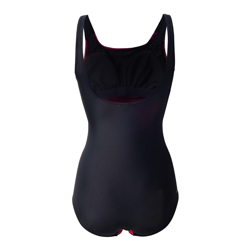 女士U背帶連身泳衣 - 桃紅/黑