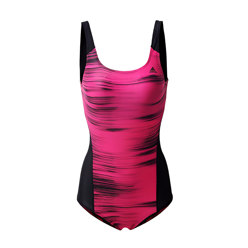 女士U背帶連身泳衣 - 桃紅/黑