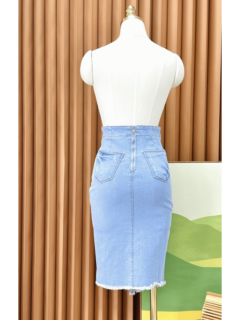 斜邊開叉拉鍊窄裙 [ S,M ]