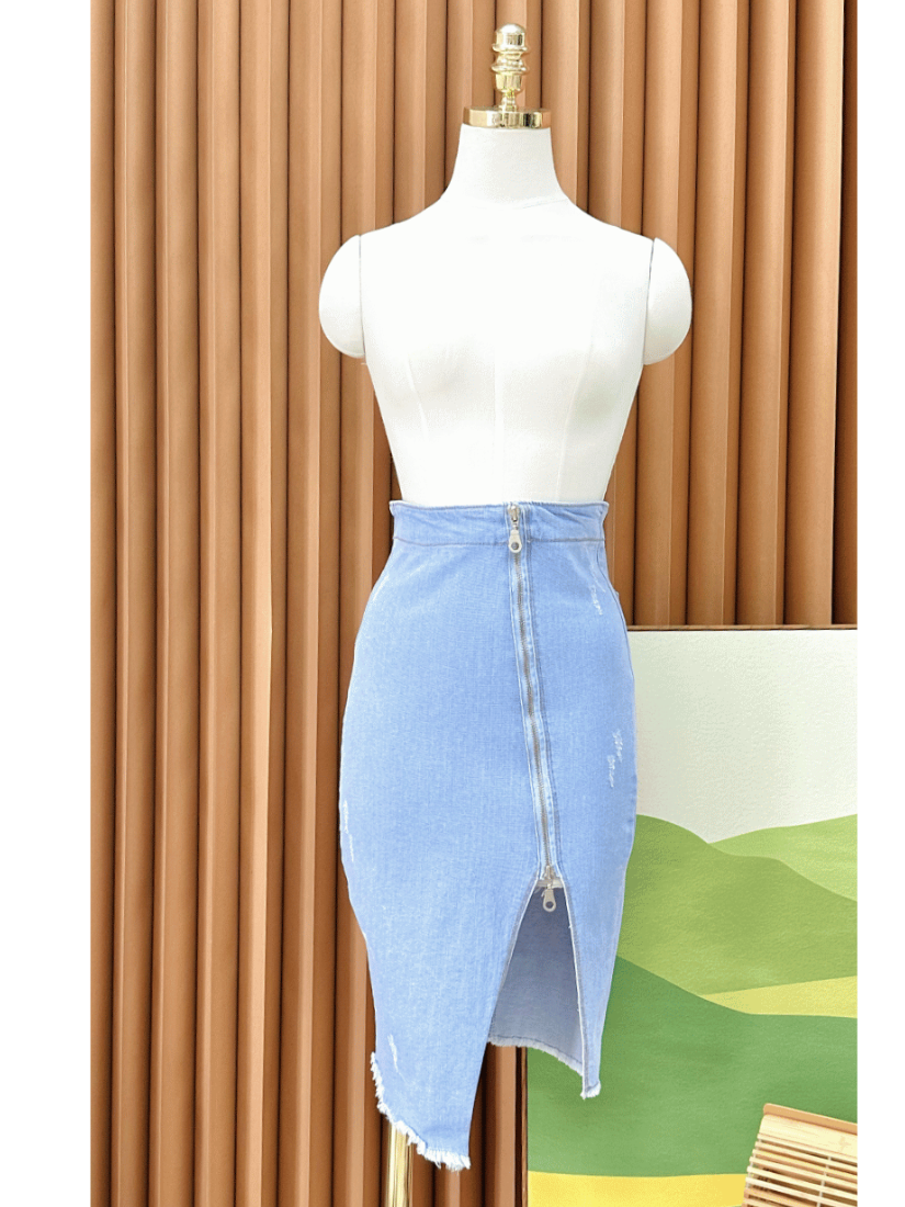 斜邊開叉拉鍊窄裙 [ S,M ]