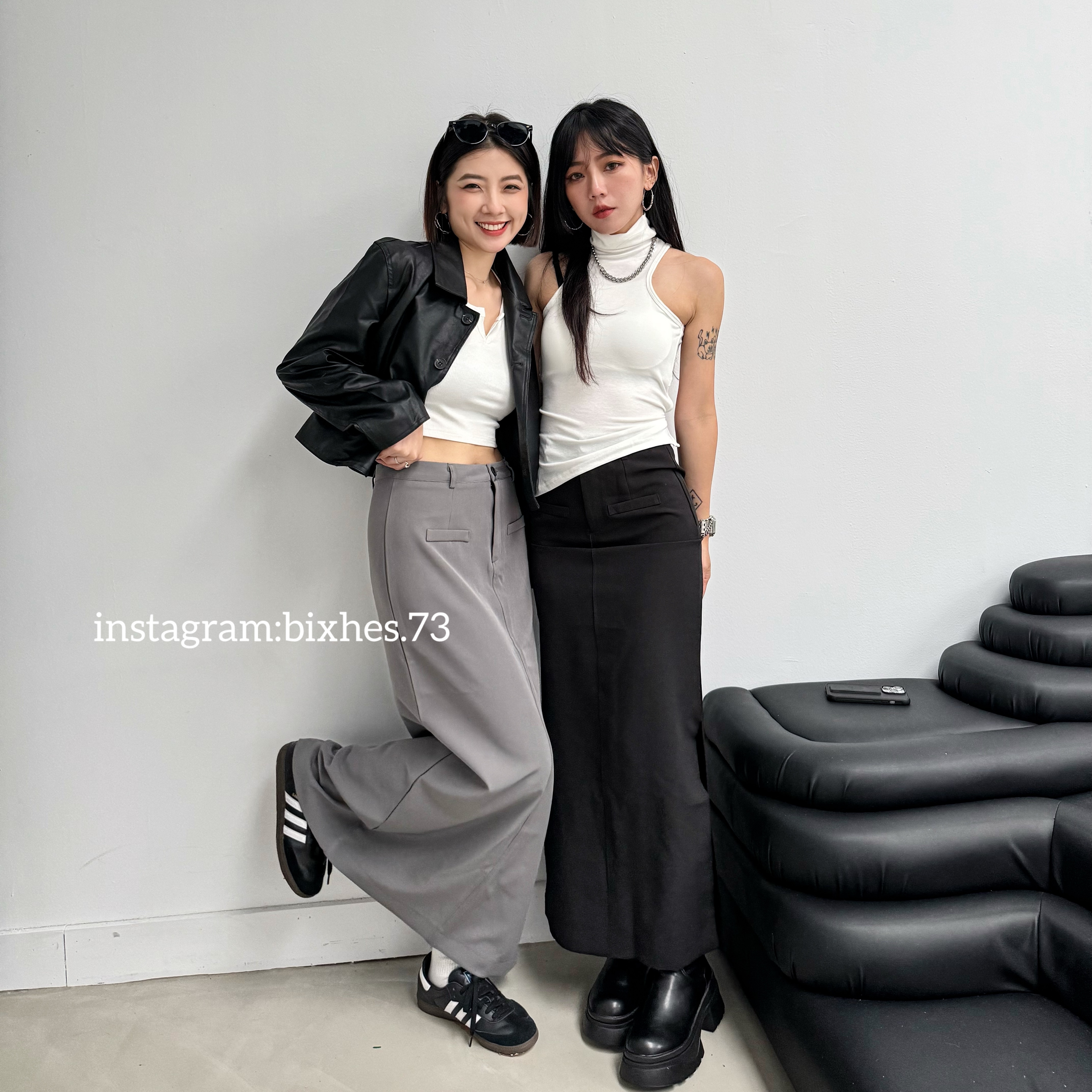 質感素面開衩西裝窄長裙(D00034)