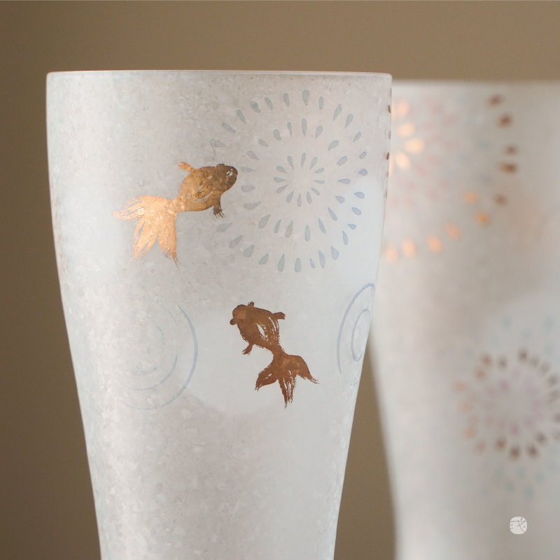 レア 希少 手作り 金海石 天然石 杯 茶杯 酒杯 酒盃 酒器 盃 日本｜石塚硝子- 金魚啤酒長杯組（二入）｜或者生活ORlifestyles