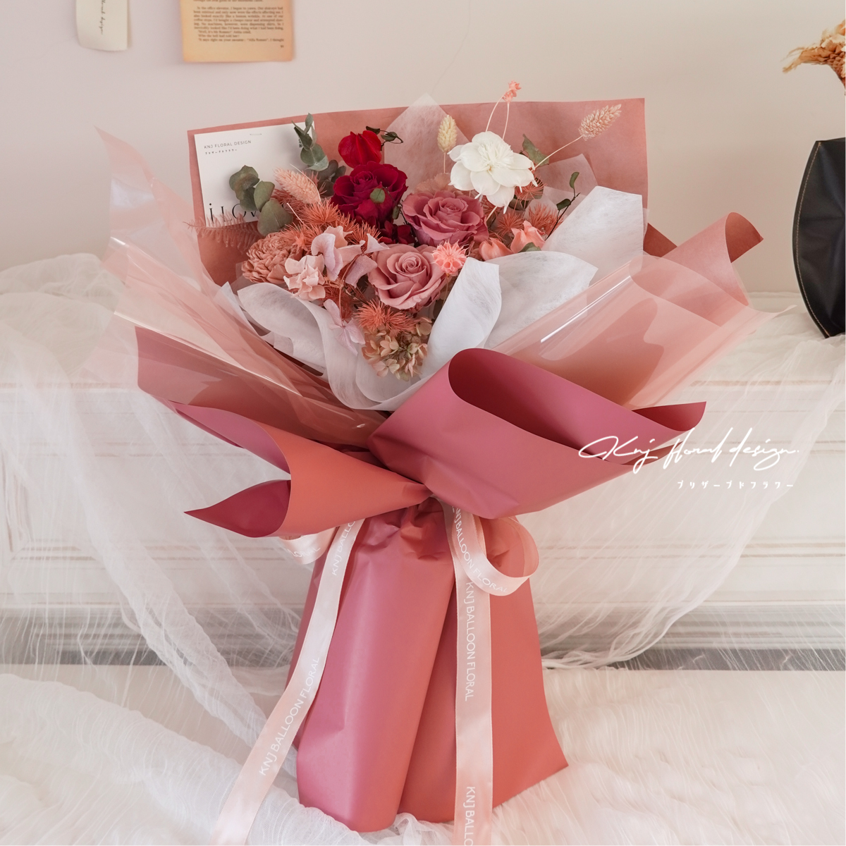 莓果花園．三朵永生玫瑰花束