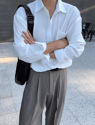 柔軟泡泡紗寬鬆襯衫