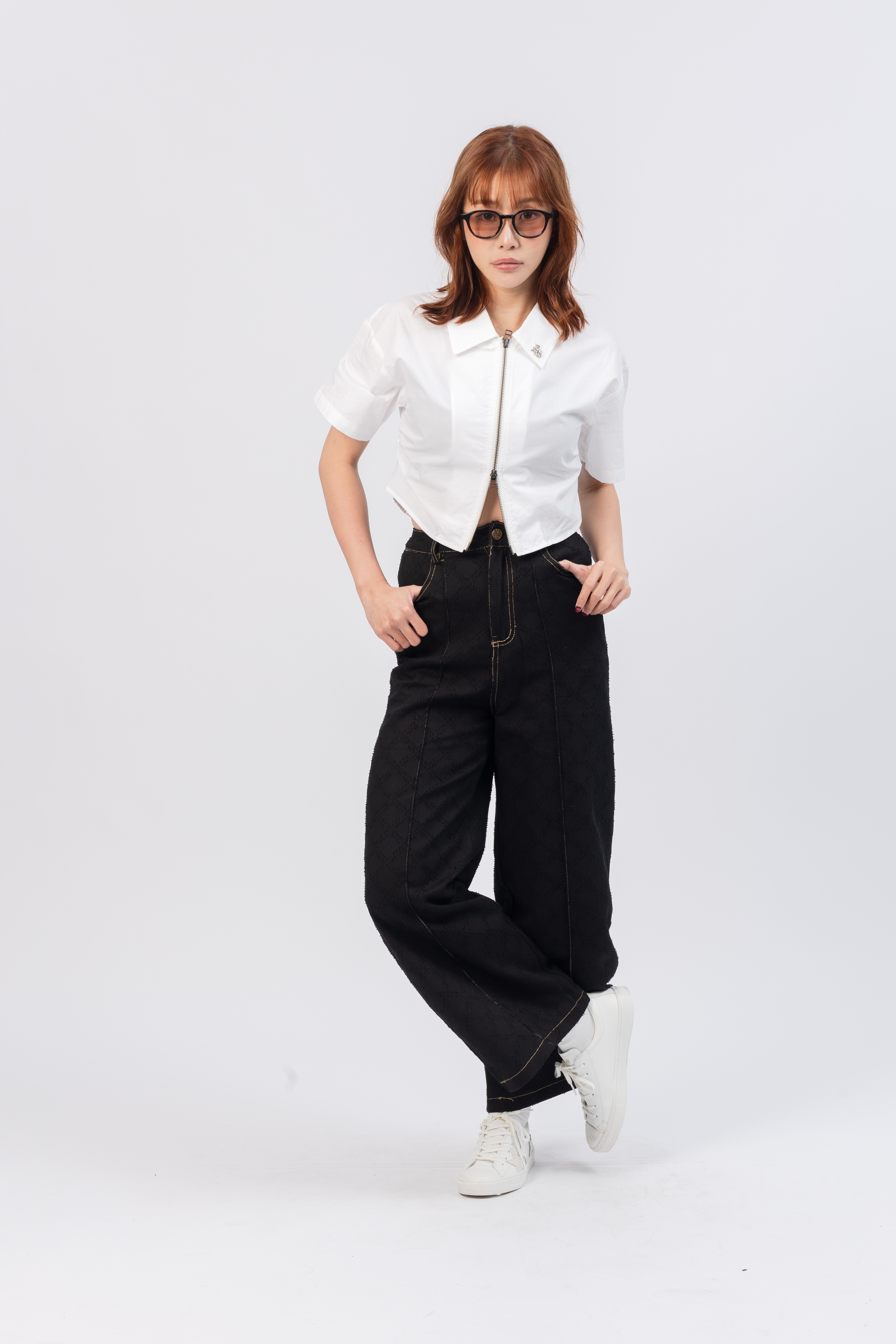 立體提花車邊寬褲