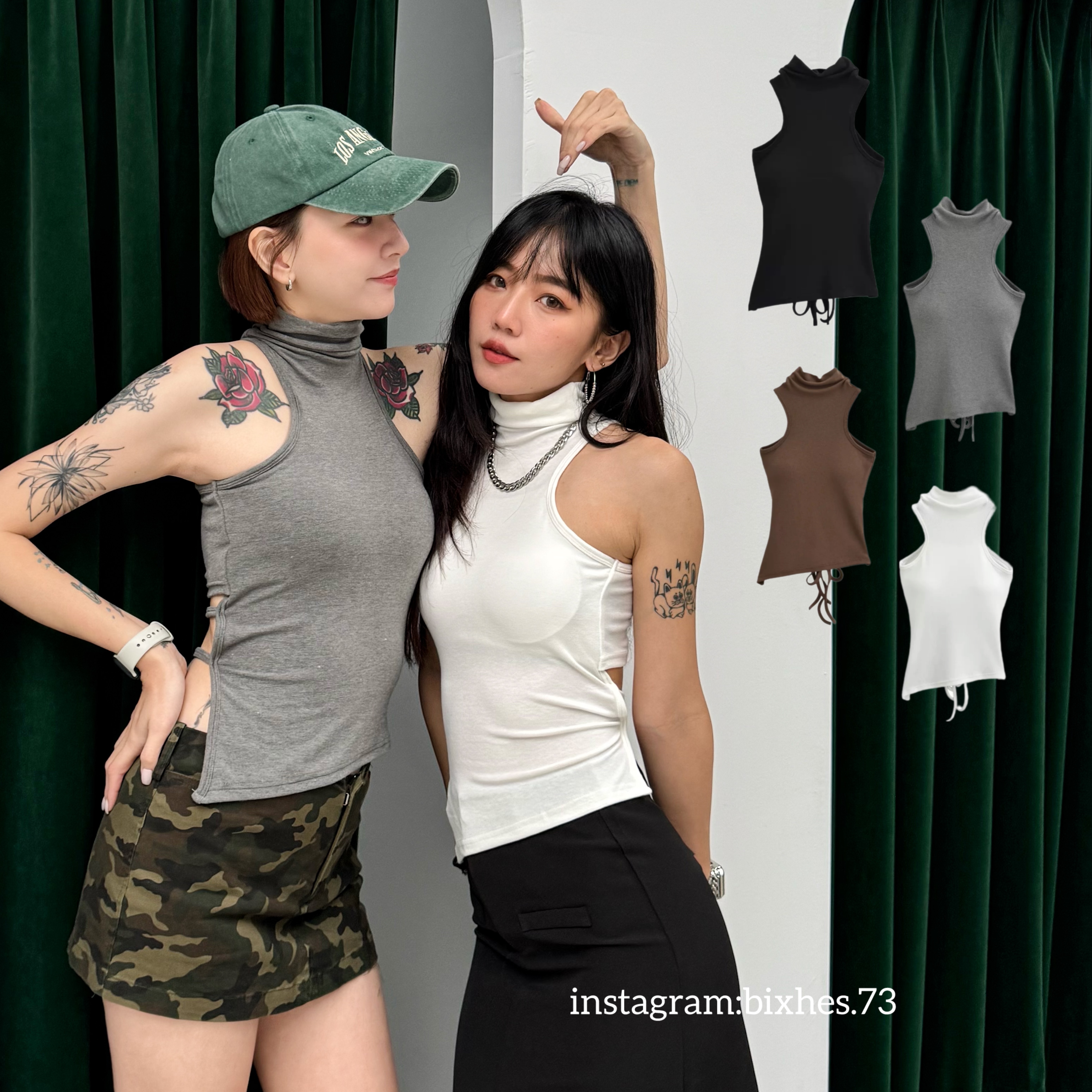 質感高領後綁帶帶墊背心(C00073)