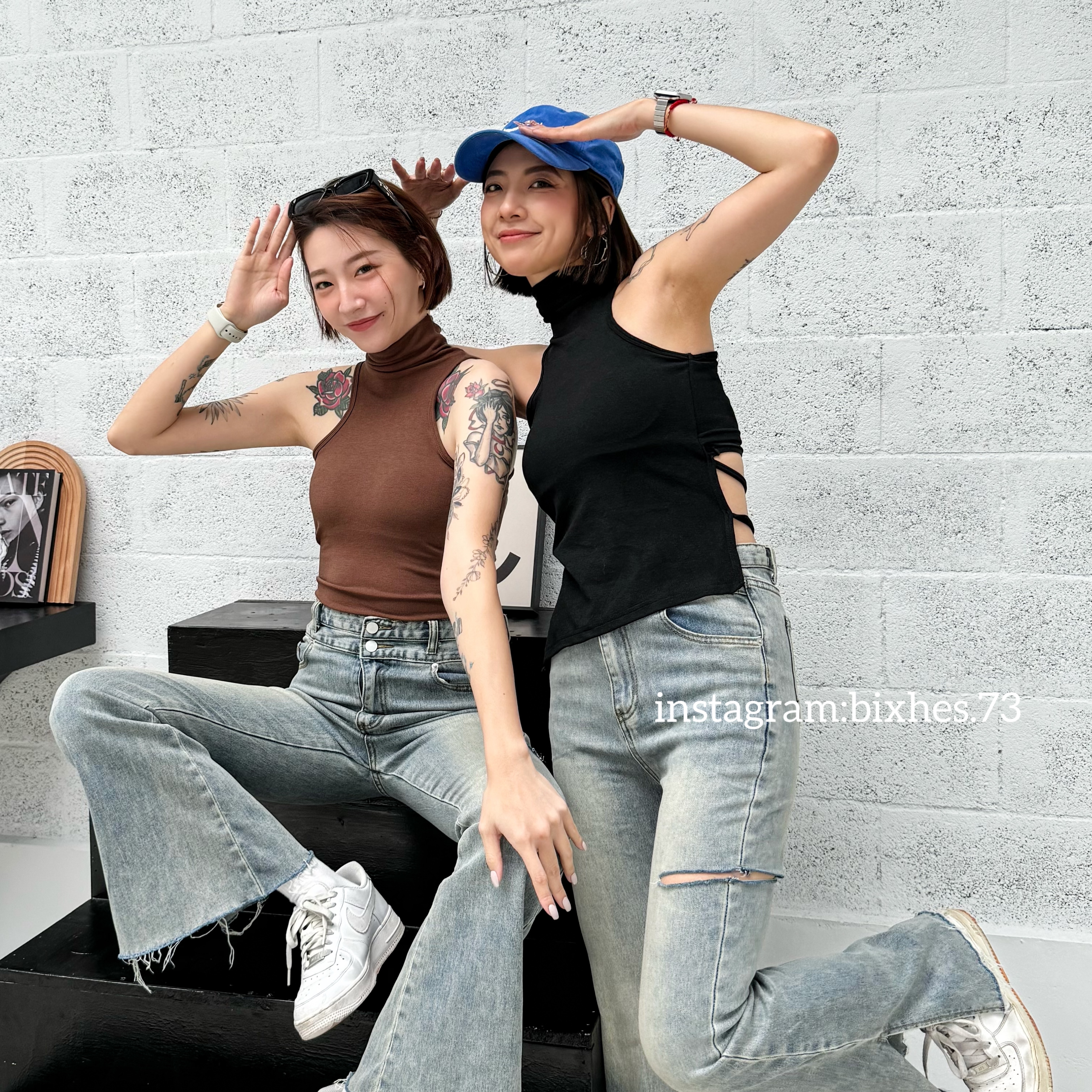 質感高領後綁帶帶墊背心(C00073)