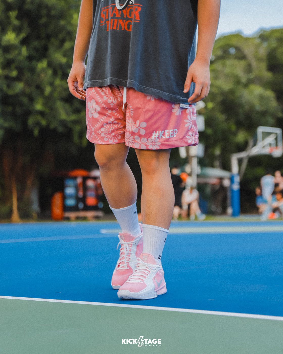 [6折售出無退換] #KEEP FLOWER SHORTS 粉色 黑色 橘色 微笑花朵 小花 內網眼 抽繩短褲 籃球褲 球褲 成人【KS167】ABshorts