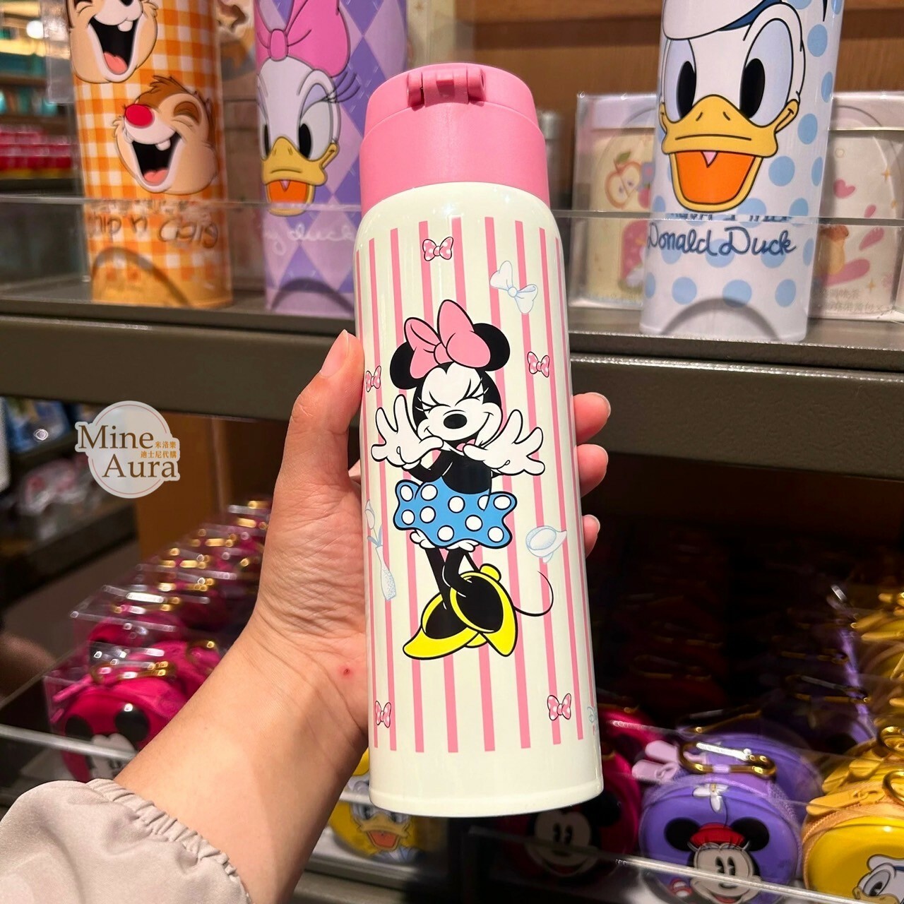 米妮 Minnie 直條紋 圖案 保溫瓶 水壺 -上海迪士尼樂園