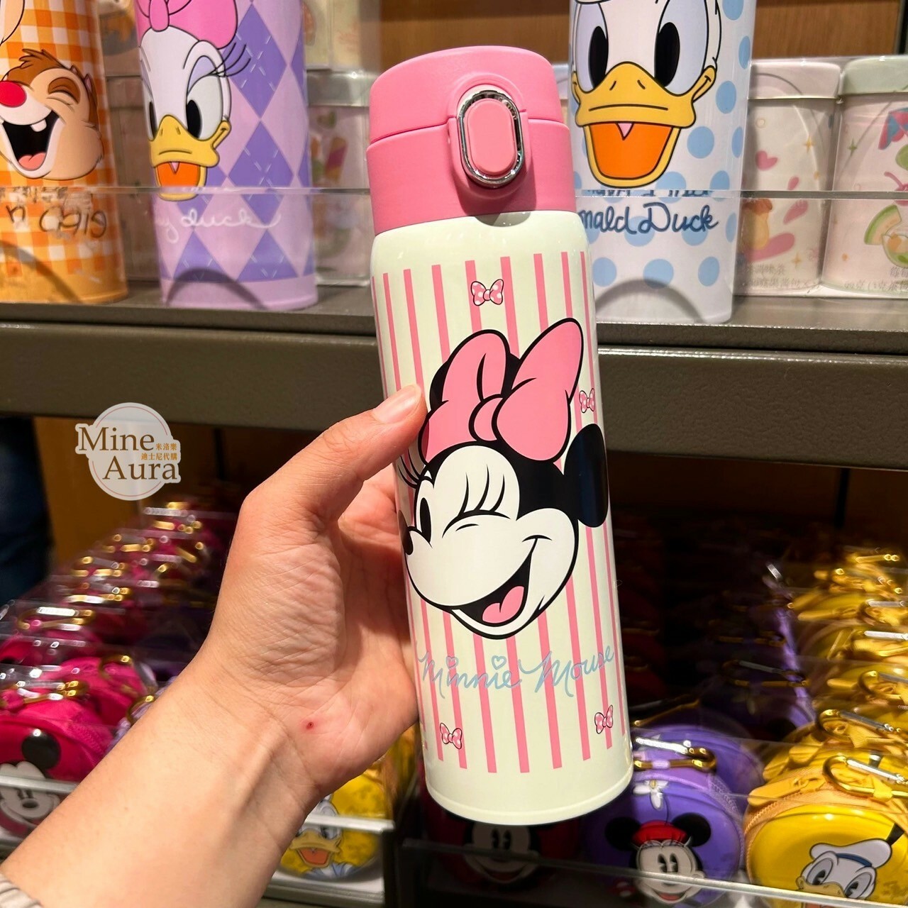 米妮 Minnie 直條紋 圖案 保溫瓶 水壺 -上海迪士尼樂園