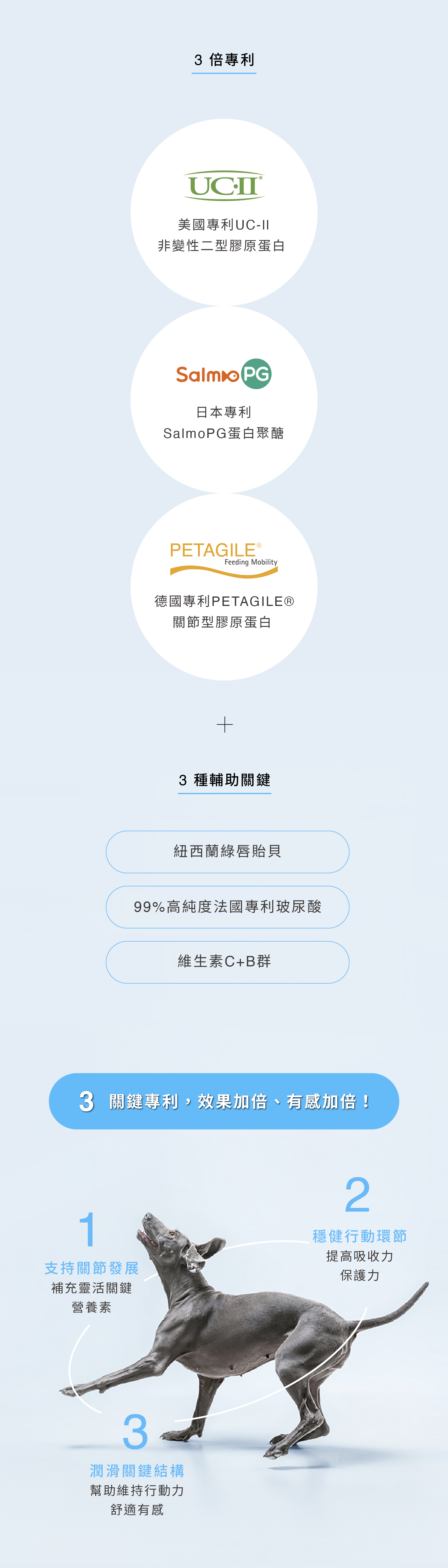 3倍關鍵專利，狗狗關節保健、貓關節保健更有感