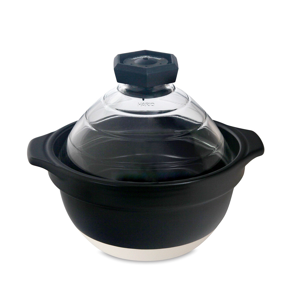 日本HARIO萬古燒陶瓷飯釜連玻璃蓋 3~4人用 -GNR-200-BW