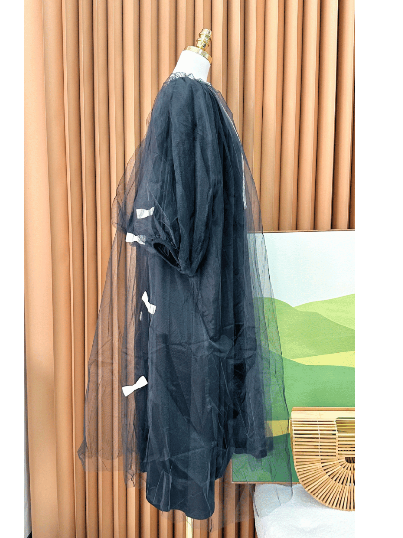 蝴蝶結網紗洋裝(黑色)