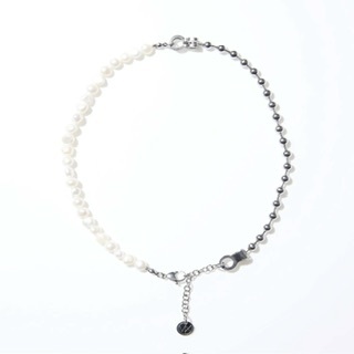 Mixture項鍊-純鋼圓球鏈 / 淡水巴洛克珍珠拼接項鍊-MN014