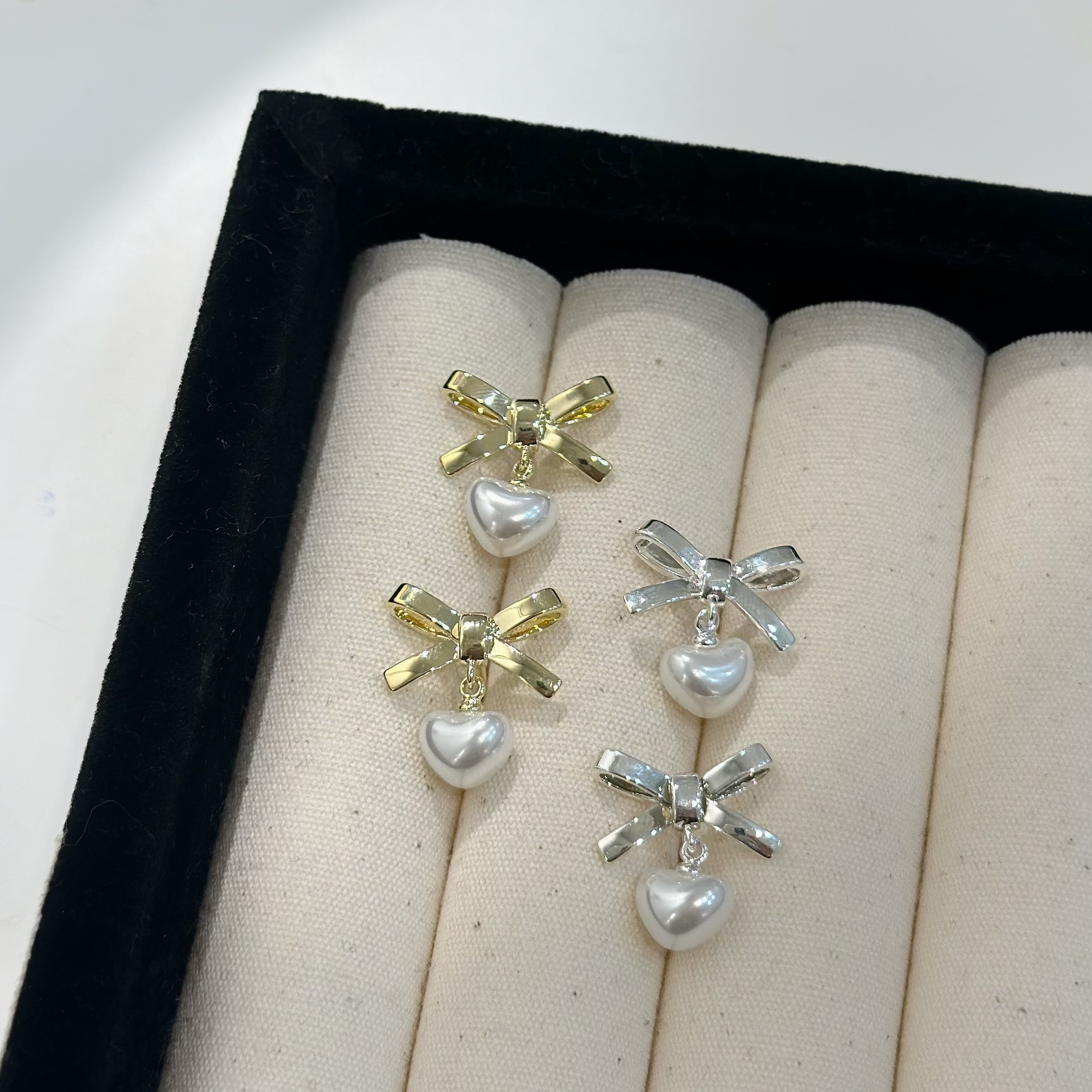 T05緞帶蝴蝶結珍珠愛心垂吊