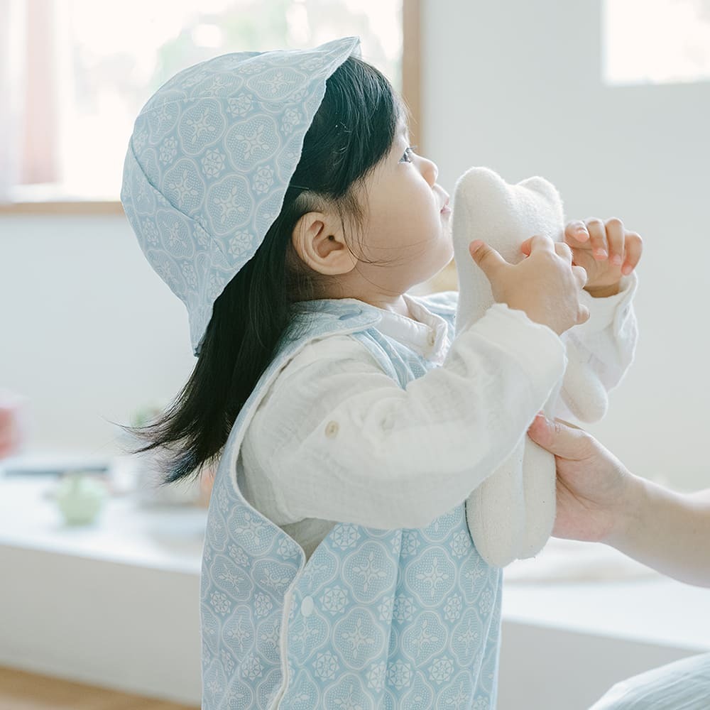 Sun Hat-Baby/Begonia Glass Pattern/Misty Blue