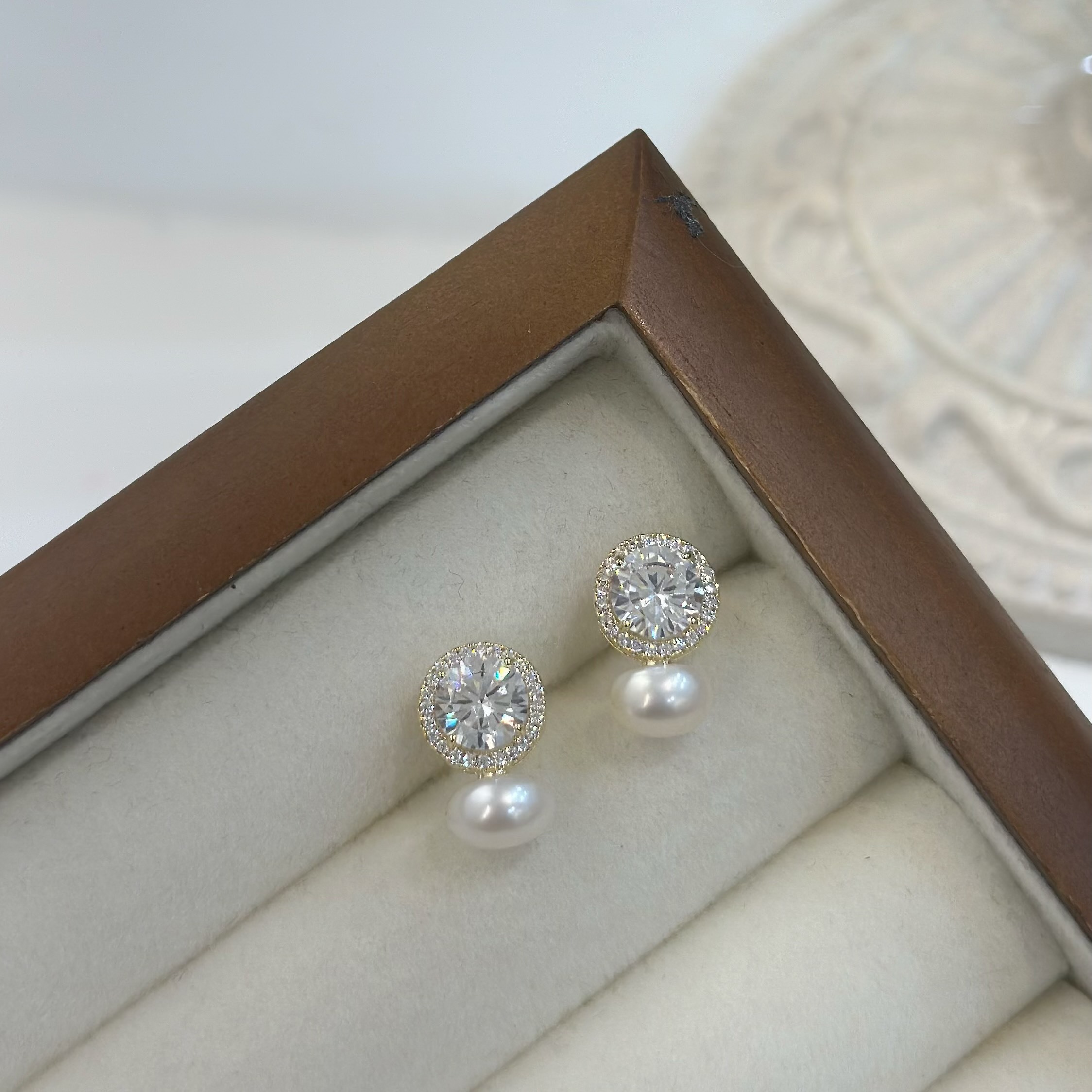 F10單鑽珍珠耳貼