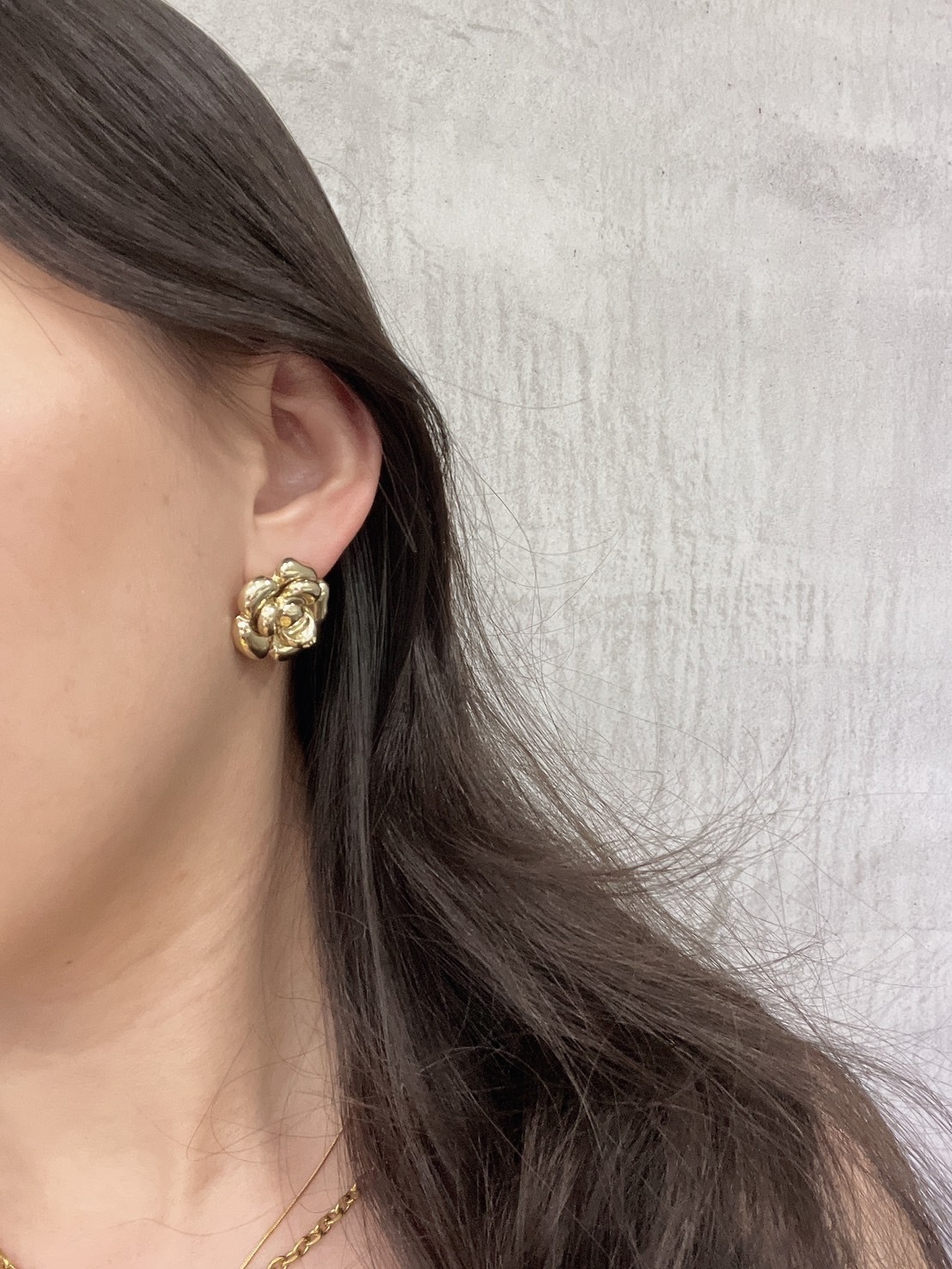 立體山茶花 質感耳針(925銀針)