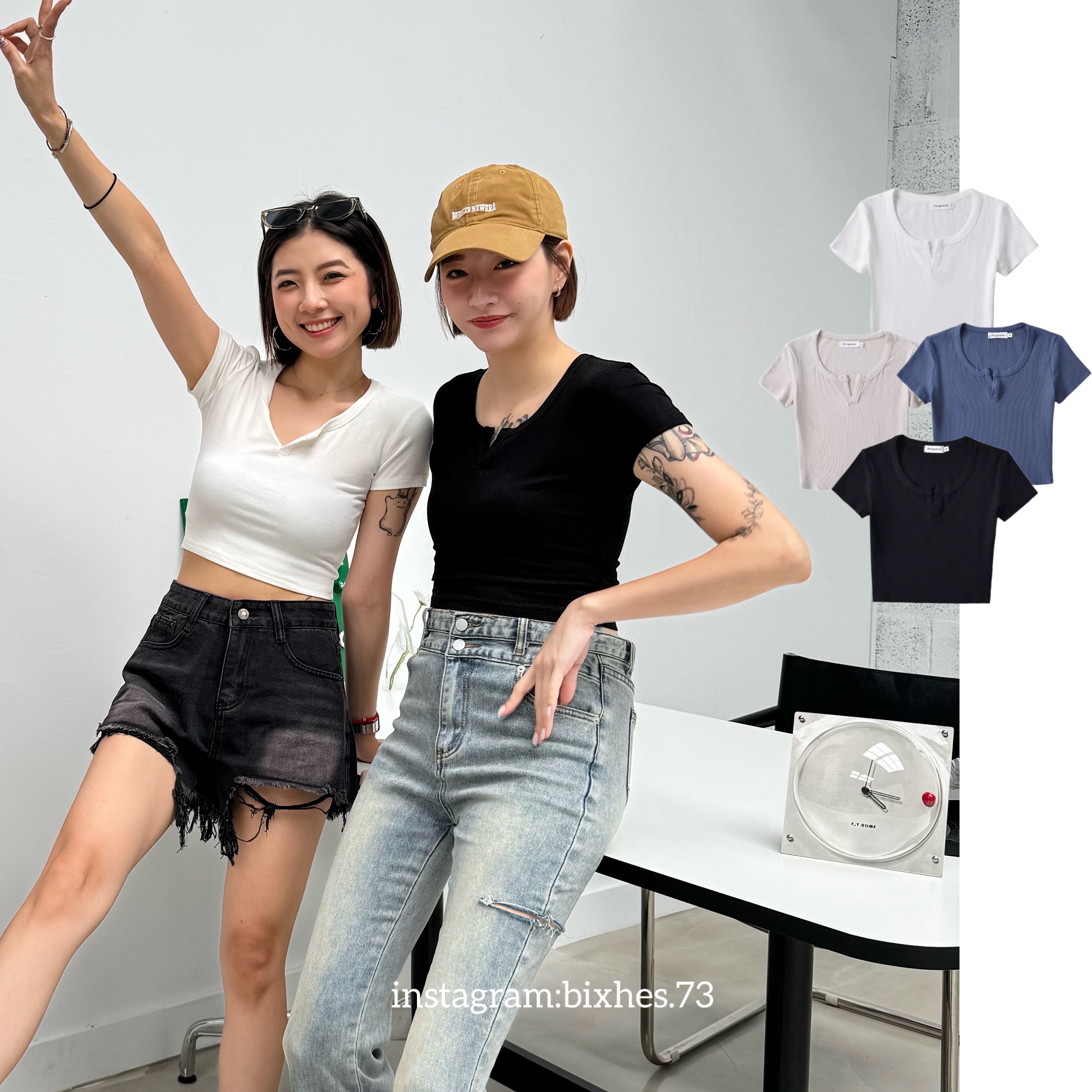 彈性小v口圓領短版T(A00081)