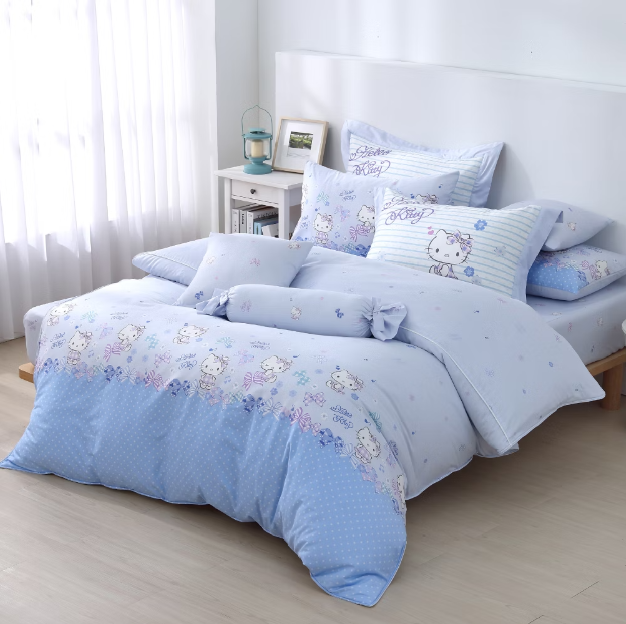 HELLO KITTY床包兩用被組 | 精梳棉 | 繽紛蝴蝶結 繽紛款 藍