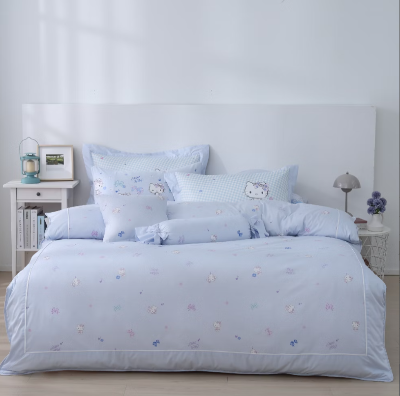 HELLO KITTY床包兩用被組 | 精梳棉 | 繽紛蝴蝶結 蝴蝶結款 藍