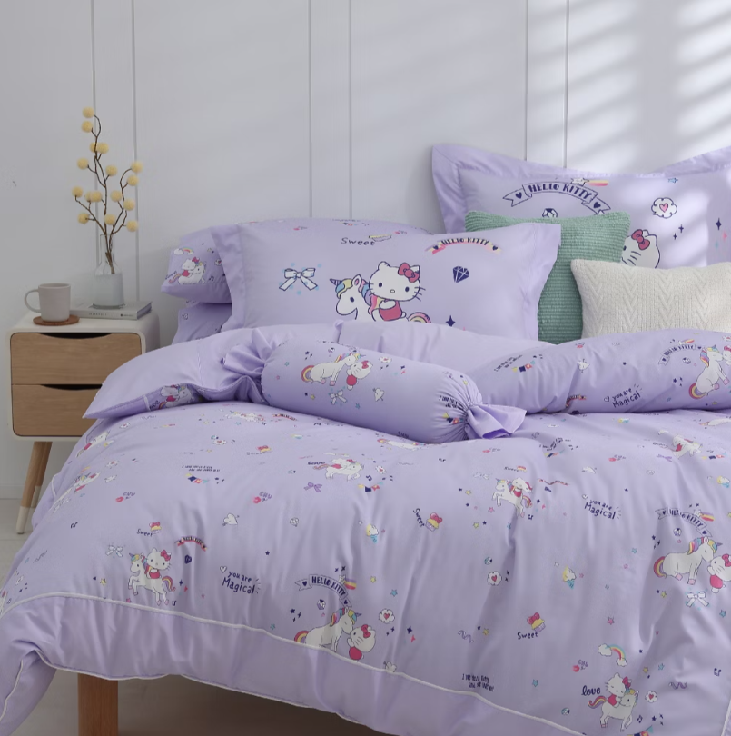 HELLO KITTY床包兩用被組 | 精梳棉 | 繽紛蝴蝶結 獨角獸 紫