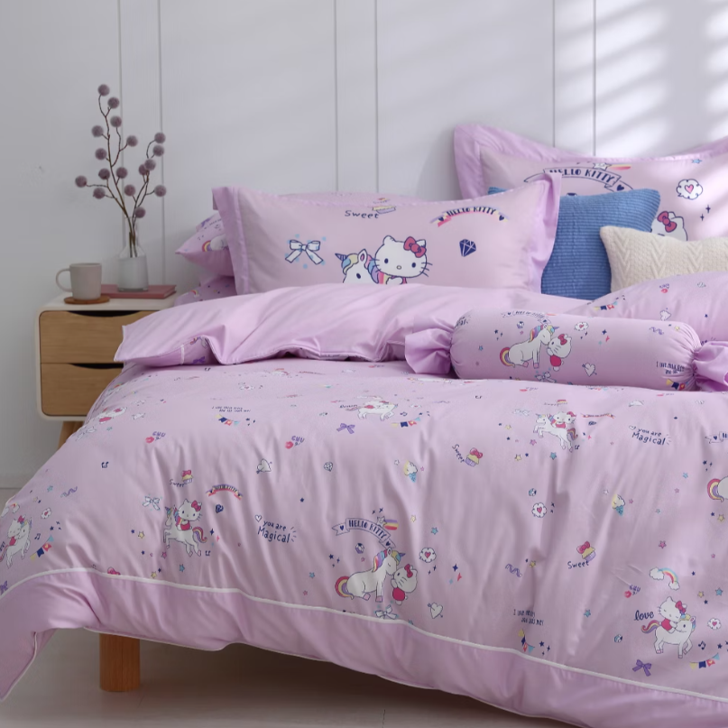 HELLO KITTY床包兩用被組 | 精梳棉 | 繽紛蝴蝶結 獨角獸 粉