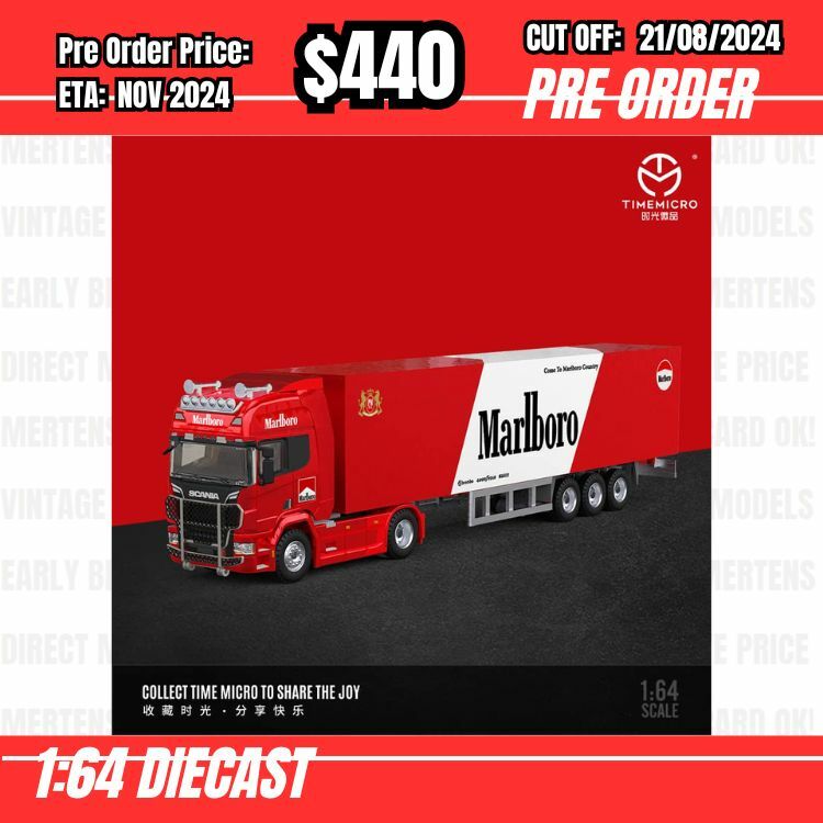 PO-$440 * Time Micro * 1:64 S730 V8 Enclosed Double Deck Transporter Malboro [OD13/08]